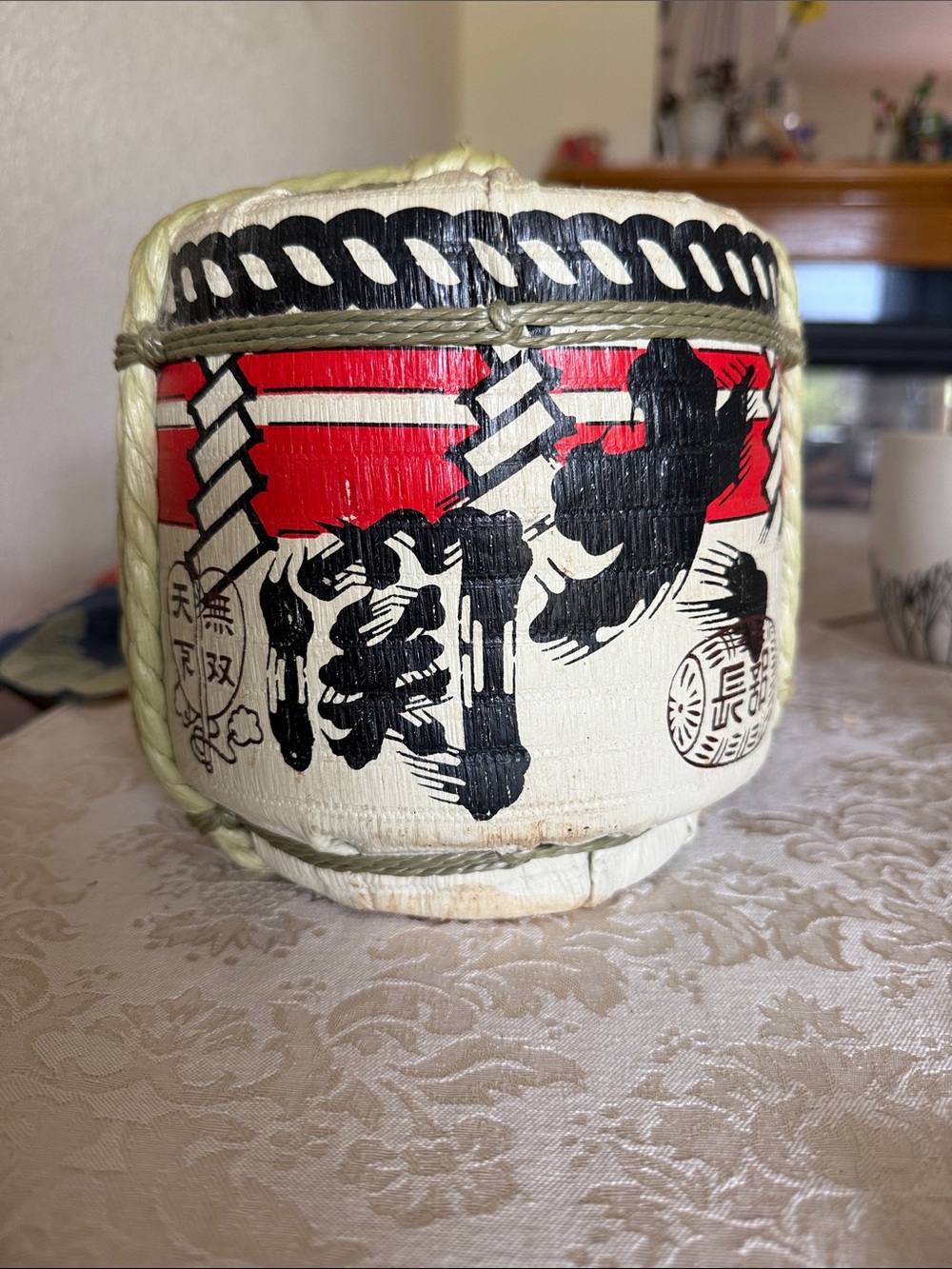 Traditional-Style Decorative Barrel Sculpture - White, Red & Black